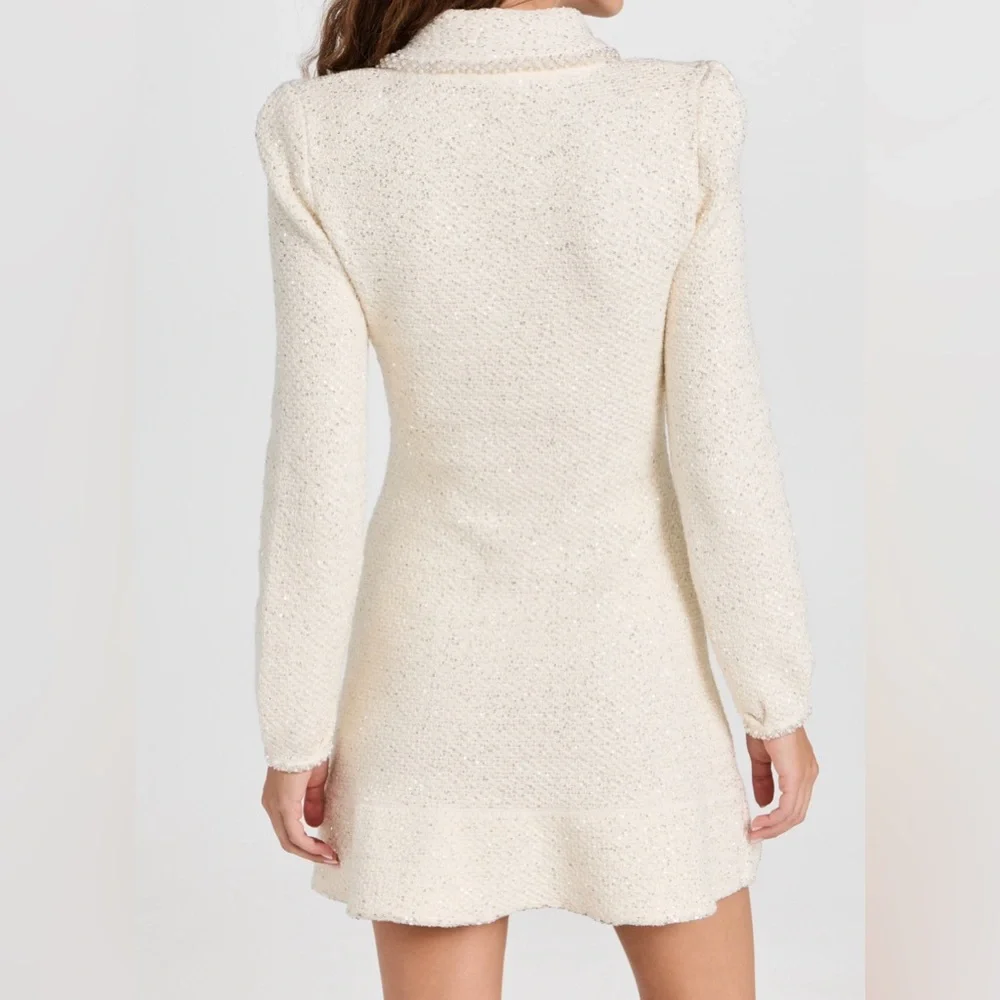 Self Portrait 2023 collection Cream Sequin Knit Pearl Mini Dress Size M - Picture 3 of 11